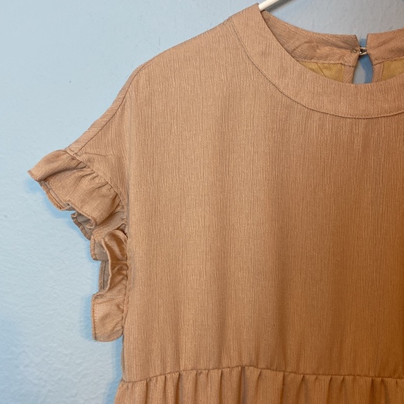 Foteisy Womens Size Medium Light Pink Tiered Dress Capped Flutter Sleeves Flowy - Picture 2 of 8